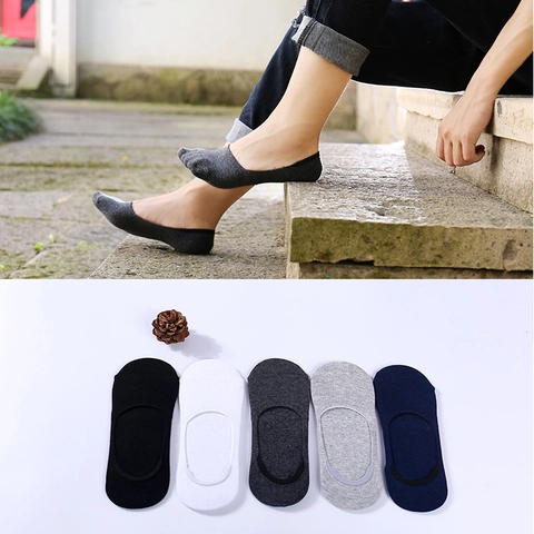 Calcetines Invisibles Hombre Algodón Corte Bajo Antideslizante Silicona Talón Color Sólido Transpirable Informal 200N