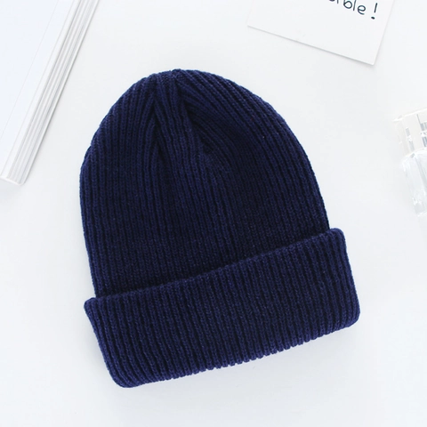 Winter Warm Beanie Hat Acrylic Knit Ribbed Texture Thickened Cuffed Solid Color Slouchy Skull Cap Unisex Outdoor