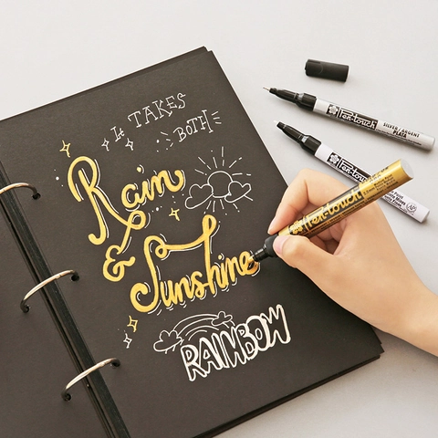 Metallic Paint Marker Pens Aluminum Gold Silver White Opaque Permanent Ink For Dark Paper DIY Art Drawing Waterproof