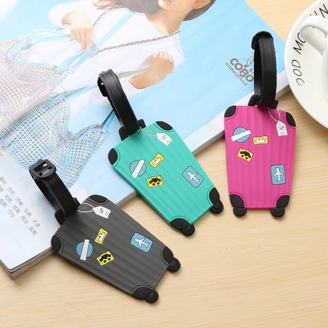 Suitcase Shape Luggage Tags Soft Silicone 3D Embossed Travel Patterns Adjustable Strap For Bag Identification Cute Cartoon