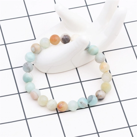 8mm Natural Amazonite Stone Beaded Bracelet For Women Men Multi Colored Elastic Cord Handmade Healing Crystal Jewelry Gift