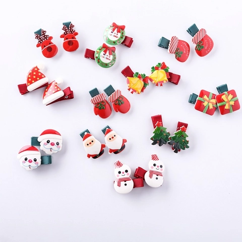 Christmas Hair Clips Resin Cartoon Santa Reindeer Snowman Alligator Clips For Kids Toddlers Baby Girls Holiday Party Accessory