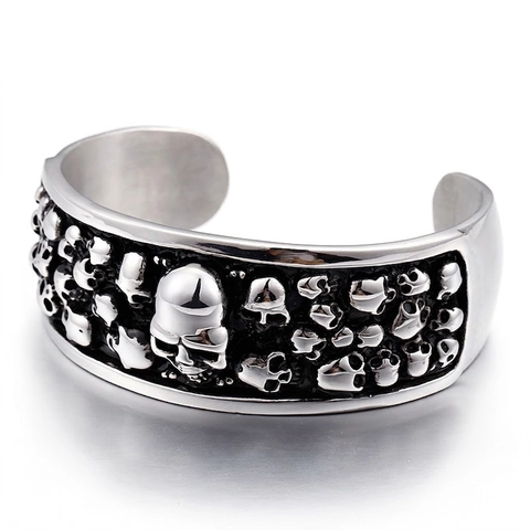 Men's Gothic Skull Open Cuff Bangle Vintage Punk 316L Stainless Steel Heavy Metal Rock Bracelet Retro Jewelry