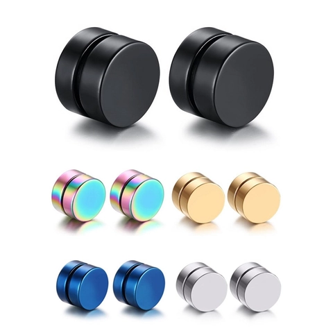 Magnetic Ear Studs Stainless Steel No Piercing Clip On Magnet Round Geometric Trendy Punk Minimalist Men Women Unisex
