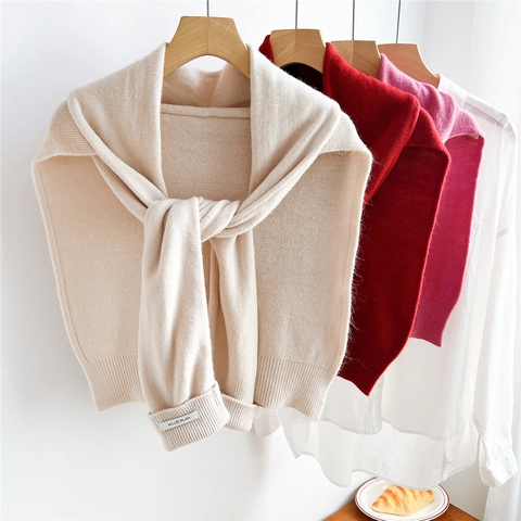 Chal De Punto Para Mujer Cuello Falso Color Sólido Diseño De Manga Chic Envoltura De Hombro Capas Decorativas Accesorio Minimalista