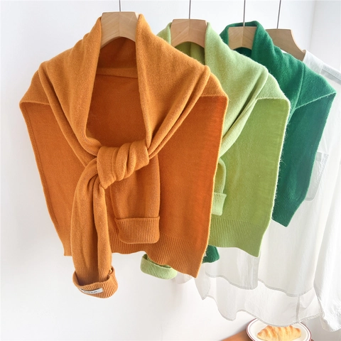 Chal De Punto Para Mujer Cuello Falso Color Sólido Diseño De Manga Chic Envoltura De Hombro Capas Decorativas Accesorio Minimalista