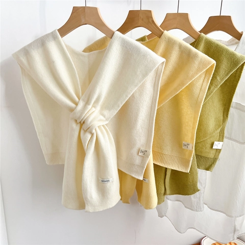 Sciarpa A Maglia In Pura Lana Da Donna Tinta Unita Con Spacco Scaldacollo Elegante Scialle Chic Coprispalle Autunnale