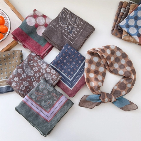 Square Scarf Cotton Polyester Blend Polka Dot Paisley Print Breathable Decorative Headscarf For Women Vintage Style Accessory