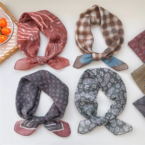 Square Scarf Cotton Polyester Blend Polka Dot Paisley Print Breathable Decorative Headscarf For Women Vintage Style Accessory