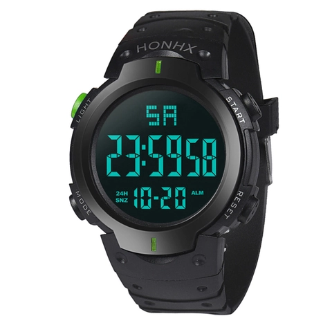 Men Digital Sports Watch Resin Case PU Strap Luminous Waterproof Alarm Stopwatch Calendar Outdoor Rugged Large Dial