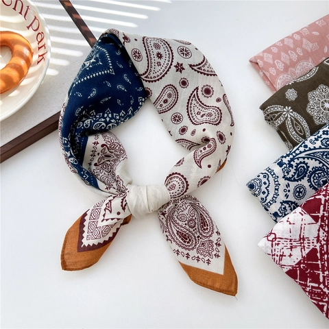 Dames Vintage Paisley Vierkante Sjaal Satijnachtig Polyester Halstuch Polka Dot Geometrische Print Haar Hoofdband