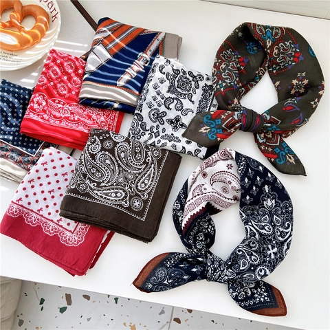 Dames Vintage Paisley Vierkante Sjaal Satijnachtig Polyester Halstuch Polka Dot Geometrische Print Haar Hoofdband