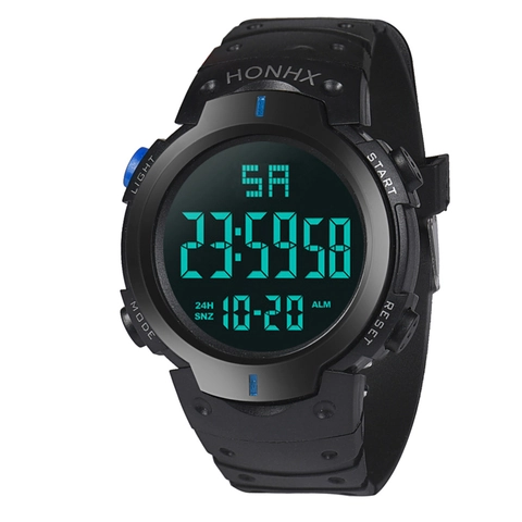 Men Digital Sports Watch Resin Case PU Strap Luminous Waterproof Alarm Stopwatch Calendar Outdoor Rugged Large Dial