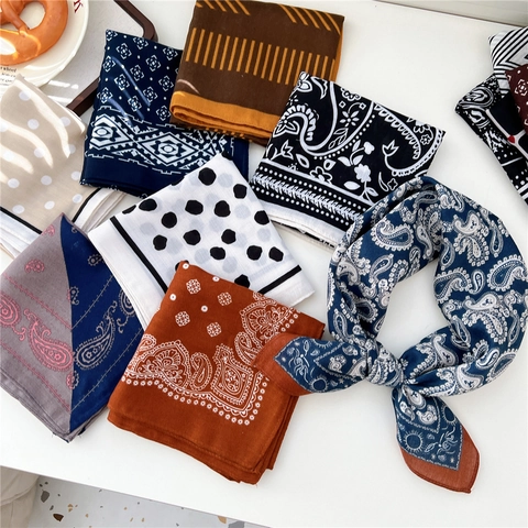 Petit Foulard Carré Imprimé Paisley Et Pois Polyester Style Français Rétro Bandana Bandeau Pour Femmes