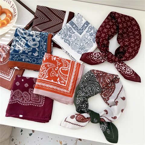 Petit Foulard Carré Imprimé Paisley Et Pois Polyester Style Français Rétro Bandana Bandeau Pour Femmes