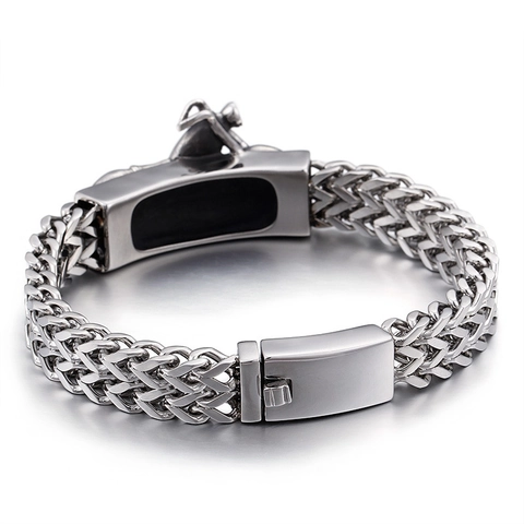 Bracelet Motard Moto Homme Acier Inoxydable 316L Vintage Double Rangée Chaîne Tressée Bijoux Style Punk Rétro