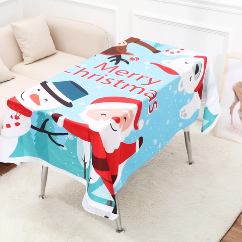 Christmas Tablecloth Twill Fabric Cartoon Santa Claus Snowman Elk Print Festive Holiday Home Party Dining Table Decor