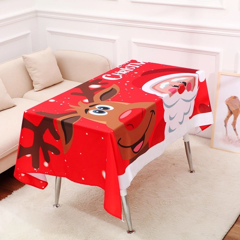 Christmas Tablecloth Twill Fabric Cartoon Santa Claus Snowman Elk Print Festive Holiday Home Party Dining Table Decor