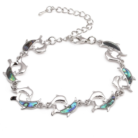 Delphin Armband Abalone Muschel Inlay Silberfarben Verstellbar Ozean Stil Schmuck Für Damen