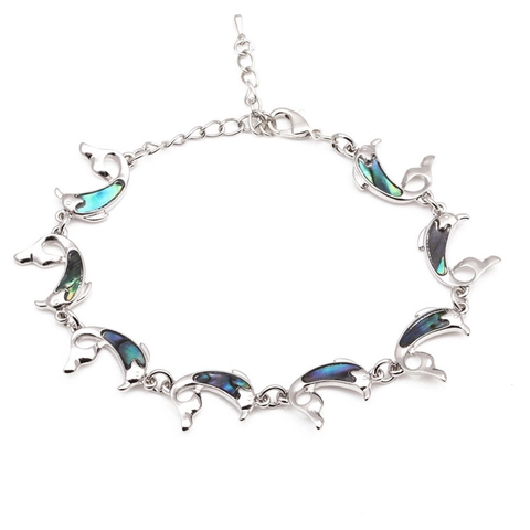 Delphin Armband Abalone Muschel Inlay Silberfarben Verstellbar Ozean Stil Schmuck Für Damen
