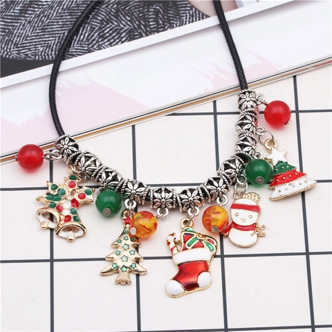 Collana Choker Natalizia Tendenza Perline Agata Lega Zinco Smalto Pupazzo Di Neve Albero Ciondoli Gioielli Da Festa Per Donna