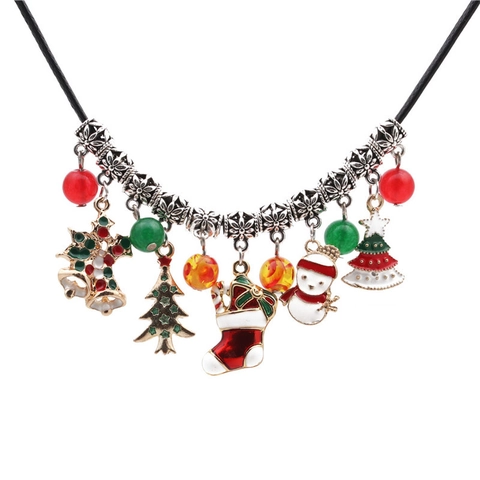 Collana Choker Natalizia Tendenza Perline Agata Lega Zinco Smalto Pupazzo Di Neve Albero Ciondoli Gioielli Da Festa Per Donna