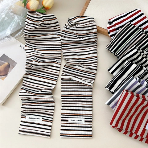 Striped Knitted Arm Sleeves Sun Protection Ribbed Elastic Hand Covers For Cycling Driving Outdoors Travel Casual