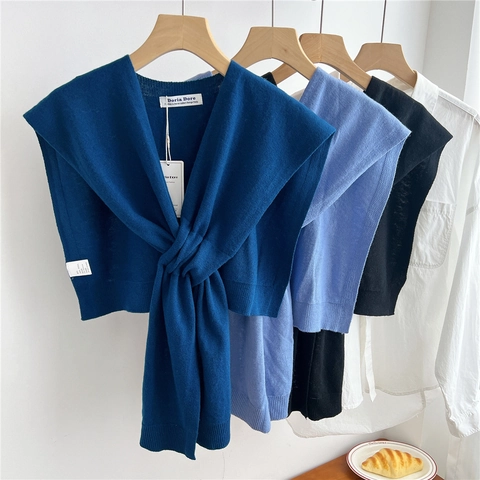 Scialle In Maglia Di Pura Lana Twist Nodo Spalla Avvolgente Caldo Versatile Elegante Finto Colletto Decorativo Accessorio