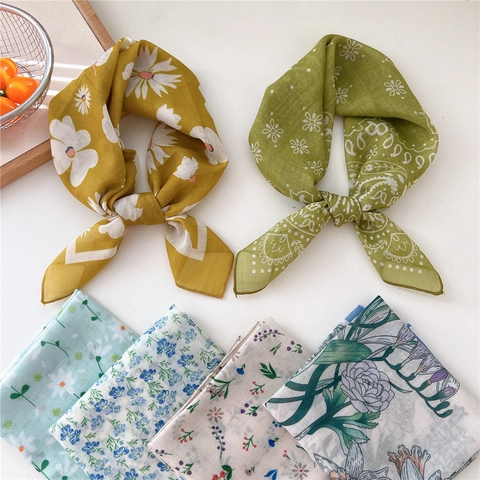 Square Scarf Bandana Cotton Polyester Blend Floral Print Cartoon Dog Pattern Headband Neckerchief For Women Korean Style