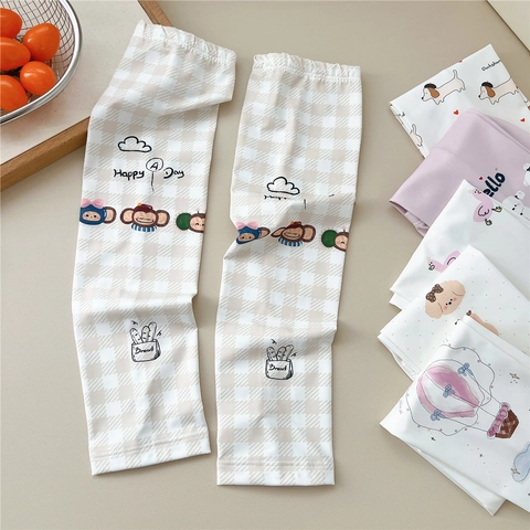 Sun Protection Sleeves Ice Satin Arm Covers Cartoon Print Cooling Breathable Elastic Outdoor Driving For Women
