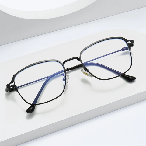 Montura Per Occhiali Quadrata In Metallo Retrò Anti Luce Blu Ottica Moda Stile Unisex