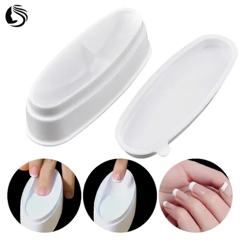 French Nail Dip Powder Tray Plastic Smile Line Guide Dipping Container For Manicure DIY White