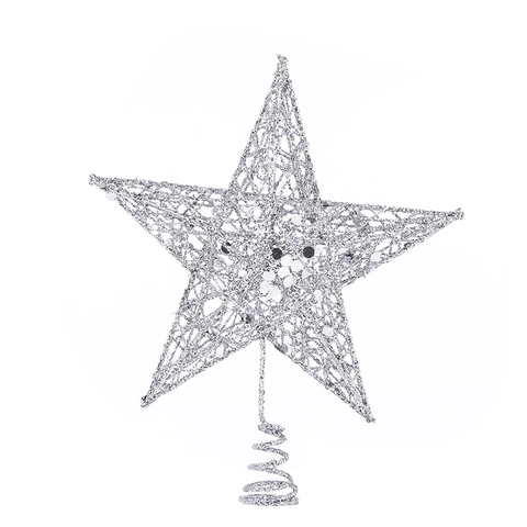 Christmas Tree Topper Star Iron Hollow Out Five Pointed With Glitter Sequins Holiday Party Decor Shimmering