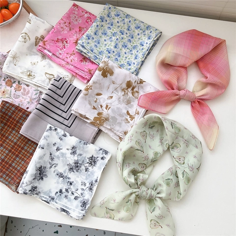 Polyester Satin Like Square Scarf Floral Butterfly Print Neck Scarf Headwrap Sweet Elegant Fashion Accessories For Women