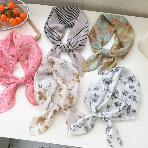 Polyester Satin Like Square Scarf Floral Butterfly Print Neck Scarf Headwrap Sweet Elegant Fashion Accessories For Women