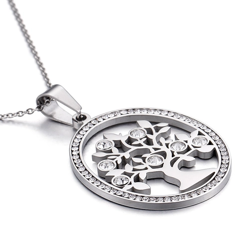 Collana E Orecchini Albero Della Vita Gioielli Da Donna Acciaio Inossidabile Cerchio Zircone Elegante Design Traforato