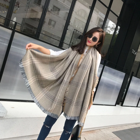 Karierter Schal Soft Kaschmirimitat Warm Wintertuch Quasten Fransen Übergroß Elegant Modisches Accessoire Für Damen