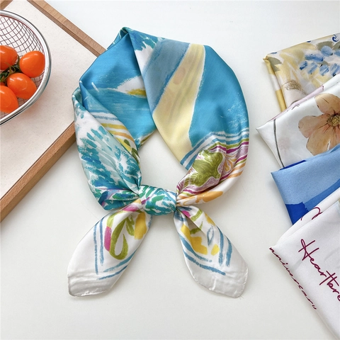 Square Scarf Satin Polyester Simulation Satin Printed Floral Animal Pattern Elegant Neck Kerchief Head Scarf For Women Accessories