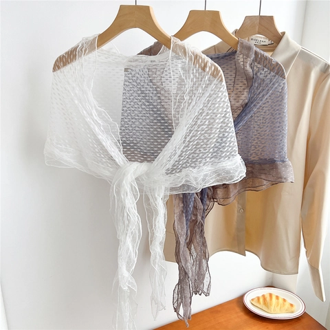 Sciarpa Pizzo Triangolare Donna Scialle Maglia Pois Elegante Con Lacci Davanti Leggero Protezione Solare Estate