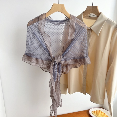 Sciarpa Pizzo Triangolare Donna Scialle Maglia Pois Elegante Con Lacci Davanti Leggero Protezione Solare Estate