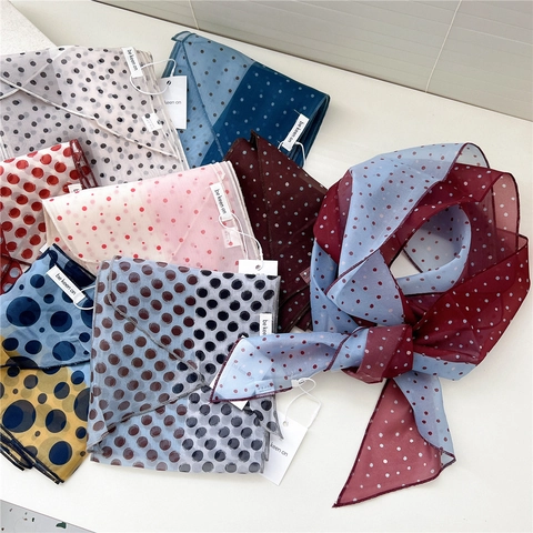 Sciarpa Sottile Da Donna Stampa A Pois Effetto Chiffon Nastro Capelli Foulard Accessori Moda