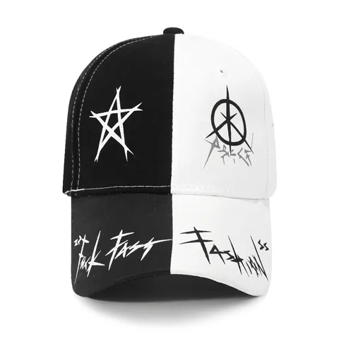 Casquette De Baseball Coton Réglable Respirant Chapeau De Soleil Streetwear Hip Hop Motif Graffiti Style Patchwork Hommes Femmes