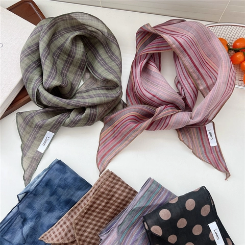 Sciarpa Da Collo In Lino Retro Francese Stretta Righe Pois Leggera Fascia Per Capelli Versatile Da Donna Accessorio Elegante