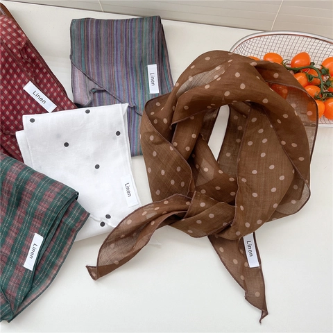 Sciarpa Da Collo In Lino Retro Francese Stretta Righe Pois Leggera Fascia Per Capelli Versatile Da Donna Accessorio Elegante