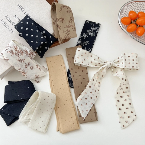 Sciarpa A Nastro Sottile Vintage Francese Donna Floreale Pois Lunga Fascia Capelli Chiffon Cravatta Borsa Accessorio Decorativo