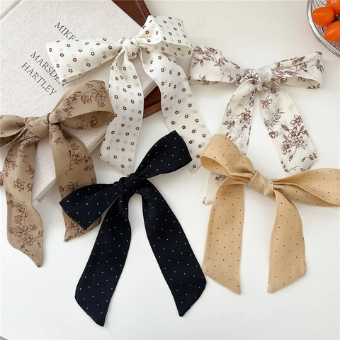 Sciarpa A Nastro Sottile Vintage Francese Donna Floreale Pois Lunga Fascia Capelli Chiffon Cravatta Borsa Accessorio Decorativo