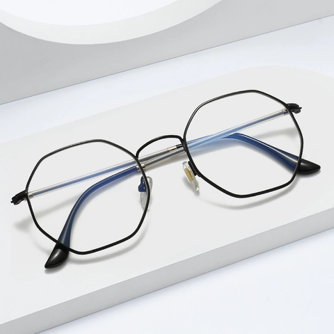 Occhiali Anti Luce Blu Poligonali Retro Montatura In Metallo Ottagonale Geometrica Per Uomini Donne