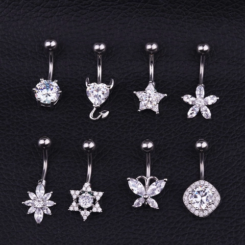 Stainless Steel And Copper Belly Button Ring Dangle Cubic Zirconia Body Piercing Jewelry Navel Rings For Women Heart Star