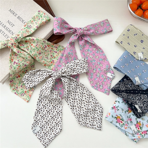 French Style Women Narrow Scarf Floral Polka Dot Chiffon Hair Ribbon Multifunctional Bag Strap Decorative Streamer Necktie