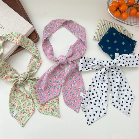 French Style Women Narrow Scarf Floral Polka Dot Chiffon Hair Ribbon Multifunctional Bag Strap Decorative Streamer Necktie
